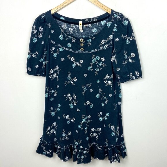 Anthropologie Blue Floral Print Mini Dress Ruffle Size Small Bohemian Boho S - Picture 7 of 7